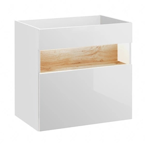 Szafka pod umywalkę Bahama 60 cm biały połysk / dąb wotan wysokiej jakości szafka z szufladą i półką wzbogacona oświetleniem LED