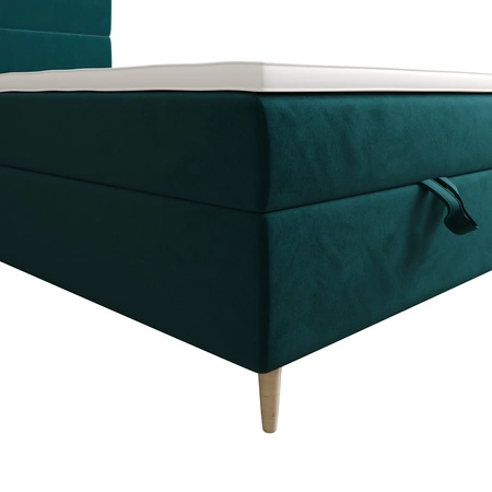 Łóżko kontynentalne Bing 120x200 turkusowe w nowoczesnym skandynawskim stylu z tapicerowanym zagłówkiem łóżko z pojemnikiem