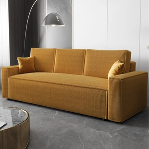 Kanapa rozkładana Nelo miodowa prosta forma sofy w nowoczesnym designie sztruksowa tkanina obiciowa pojemnik na pościel
