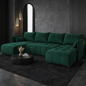 Narożnik z funkcją spania Selva U butelkowa zieleń ciekawie prezentujący się narożnik wykonany z miękkiej tkaniny typu velvet