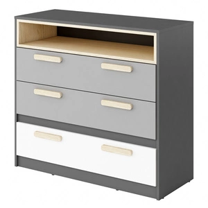 Komoda z szufladami Pok 100 cm grafit / szary / biały / buk ibsen uniwersalna komoda o geometrycznym kształcie do każdego wnętrza
