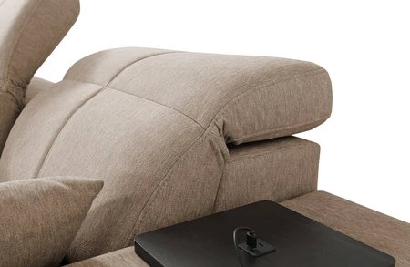 Narożnik z funkcją spania Tesalia VI brązowy prawostronny nowoczesny i komfortowy narożnik z funkcją przesuwanego oparcia