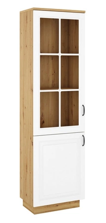 Meblościanka Scandi dąb artisan / biały klasyczny design meblościanki do salonu stylowe frezowane fronty metalowe uchwyty