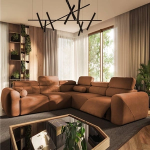 Narożnik z funkcją spania Cantare III Lux ceglasty prawostronny stylowy i komfortowy narożnik do salonu z podnoszonym podnóżkiem