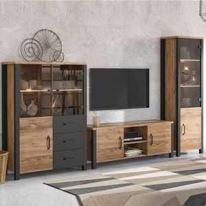 Meblościanka Olin appenzeller / czarny stylowe meble o ciekawym designie czarne uchwyty meblościanka do salonu