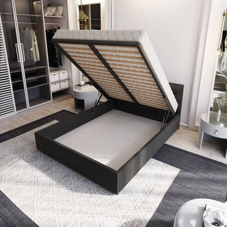 Łóżko tapicerowane Mona 140x200 turkusowe z pojemnikiem w nowoczesnym skandynawskim stylu z pikowanym zagłówkiem z kryształkami