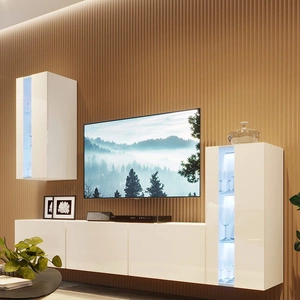 Meblościanka Tesalia biała / biały połysk modna i stylowa meblościanka tworzona na wzór geometrii proste kształty brył