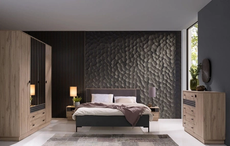 Szafa z lustrem Estan 200 cm dąb estana jasny / antracyt nowoczesny design mebla drzwi szafy ozdobione lamelami