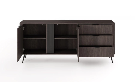 Komoda z szufladami Veris 195 cm dąb dunin / czarny nowoczesny design komody do salonu stylowe uchwyty krawędziowe modna kolorystyka