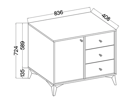 Komoda z szufladami Kioto I 84 cm beżowa nowoczesny design subtelne złote uchwyty metalowa podstawa idealna komoda do salonu