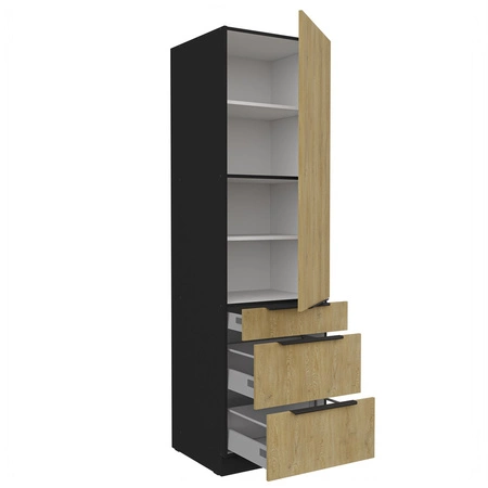 Słupek kuchenny Crotone 60 DKS-210 3S 1F szafka z szufladami odporna na działanie wilgoci i uszkodzenia metalowe uchwyty krawędziowe