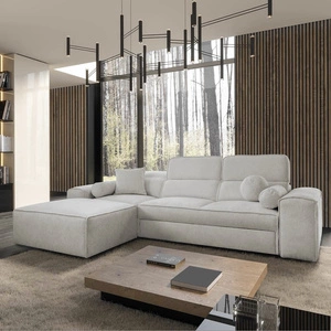 Narożnik z funkcją spania Viano szary popiel lewostronny stylowy narożnik o ciekawym kształcie regulowane zagłówki ozdobne poduszki