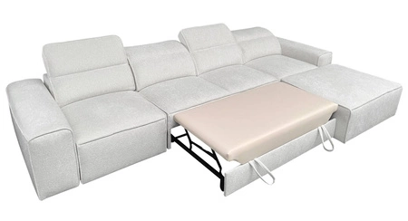 Narożnik z funkcją spania Viano XII zielony prawostronny stylowy narożnik o ciekawym kształcie regulowane zagłówki ozdobne poduszki