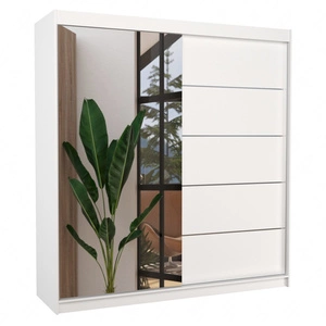 Szafa przesuwna z lustrem Oliver 200 cm biała pojemna szafa do sypialni z ozdobnymi listwami ergonomiczny układ wnętrza