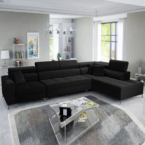 Narożnik z funkcją spania Nausa X czarny prawostronny narożnik z dwoma pojemnikami na pościel wykonanie z tkaniny typu velvet