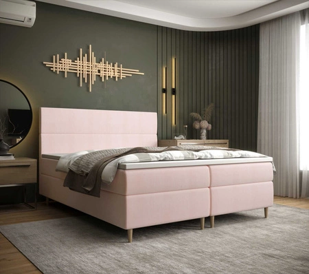 Łóżko kontynentalne Bing 140x200 pudrowy róż w nowoczesnym skandynawskim stylu z charakterystycznym wezgłowiem