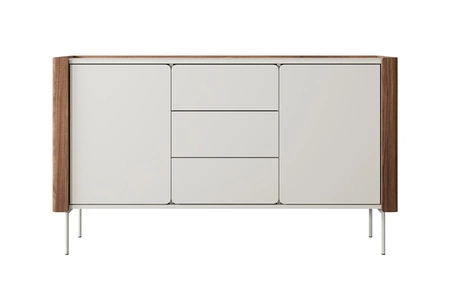 Komoda z szufladami Tantuni 141 cm orzech warmia / beżowy elegancka komoda o zaokrąglonym kształcie wsparta na metalowej podstawie