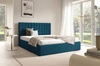 Łóżko tapicerowane Graso 140x200 granatowe nowoczesne i eleganckie łóżko gustowny symetryczny wzór na wezgłowiu pojemnik na pościel