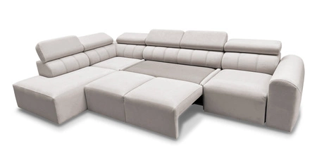 Narożnik z funkcją spania Cantare XI szary popiel lewostronny funkcjonalny i komfortowy narożnik o nowoczesnym designie pluszowa tkanina