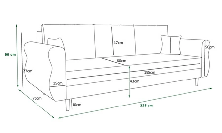 Sofa z funkcją spania Wilkins butelkowa zieleń elegancka sofa do salonu w stylu skandynawskim zaoblone boczki nadają charakteru
