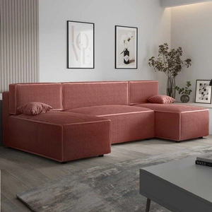 Narożnik z funkcją spania Brandon U indyjski róż pojemnik na pościel trójwymiarowa tkanina o wyrazistych prążkach