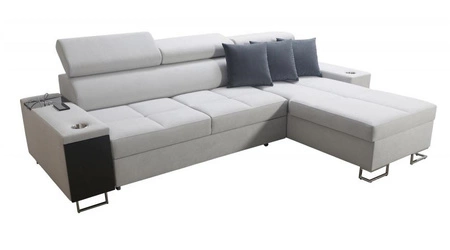 Narożnik z funkcją spania Dafni szary popiel / biały prawostronny pleciony komfort i funkcjonalność podczas codziennego wypoczynku