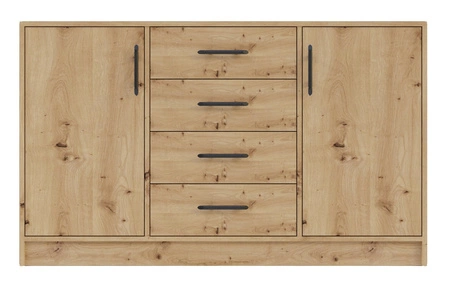 Komoda z szufladami Caspe 140 cm dąb artisan nowoczesny design mebla obrzeża komody wykończone specjalną okleiną ABS