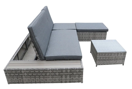 Sofa ogrodowa Diabolico szara elegancki charakter oryginalna forma wielofunkcyjny regulowany mebel ogrodowy wykonany z technorattanu