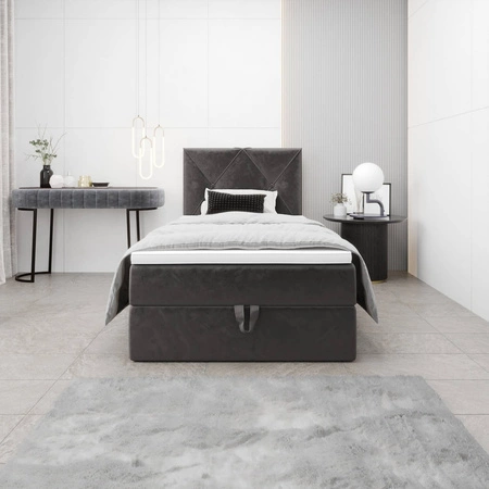 Łóżko kontynentalne Arvada 120x200 szare w nowoczesnym skandynawskim stylu z tapicerowanym zagłówkiem łóżko z pojemnikiem