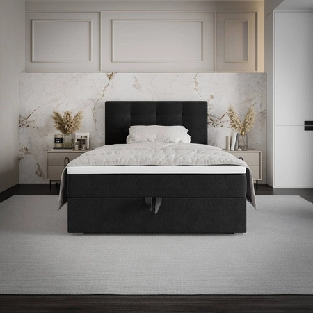 Łóżko kontynentalne Flint 100x200 czarne w nowoczesnym skandynawskim stylu z tapicerowanym zagłówkiem łóżko z pojemnikiem