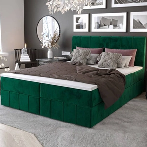 Łóżko kontynentalne Casey 160x200 butelkowa zieleń w nowoczesnym skandynawskim stylu z charakterystycznym wezgłowiem