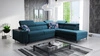 Narożnik z funkcją spania Belvi III turkusowy prawostronny komfortowy i elegancki narożnik do salonu z praktycznym schowkiem w boczku