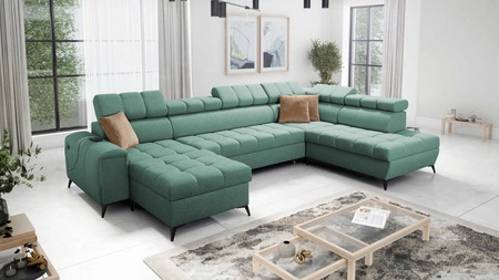 Narożnik z funkcją spania Bolmso VI miętowy lewostronny wygodny narożnik z regulowanymi zagłówkami dekoracyjne pikowania na siedzisku