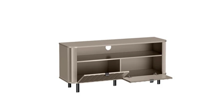 Szafka RTV Novado 137 cm clay grey stylowy design szafki z dekoracyjnym frezowanym frontem kontrastowe czarne dodatki