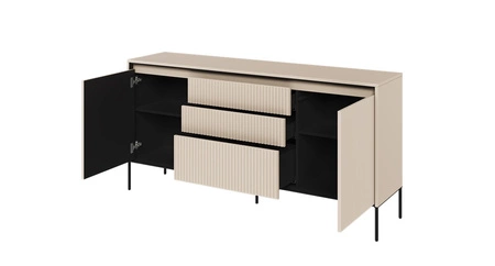 Komoda z szufladami Trend 166 cm beżowa funkcjonalna komoda o wyjątkowym designie ryflowane fronty z subtelnym oświetleniem