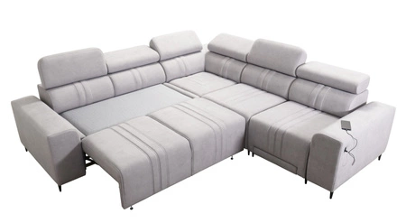 Narożnik z funkcją spania Castel III Lux szary brąz prawostronny niezwykle komfortowy narożnik do salonu z wysuwanym podnóżkiem