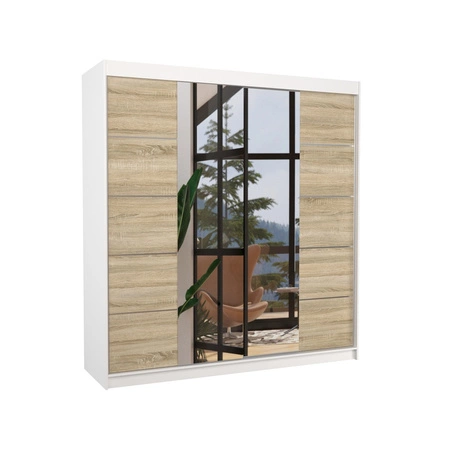 Szafa przesuwna z lustrem Dalmatia 200 cm biały / dąb sonoma jasny solidne wykonanie stylowe wykończenie szafy do przedpokoju
