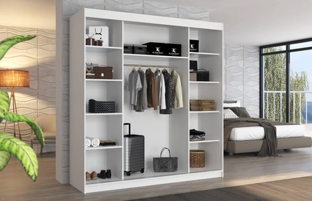 Szafa przesuwna z lustrem Dalmatia 200 cm czarny / biały solidne wykonanie stylowe wykończenie szafy do przedpokoju lub sypialni