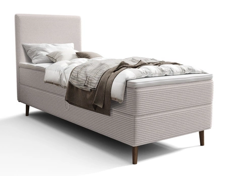 Łóżko kontynentalne Totti 90x200 kość słoniowa stylowe łóżko z pojemnikiem na pościel trójwymiarowa tkanina o wyrazistych prążkach