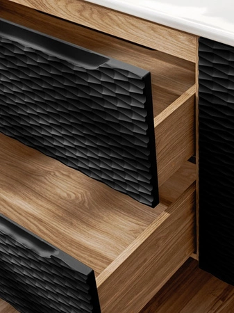 Szafka pod umywalkę Ocean 70 cm dąb olejowany / czarny designerska szafka z szufladami ryflowania w kształcie fal frezowane uchwyty