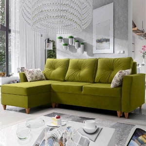 Narożnik z funkcją spania Topeka zielona oliwka lewostronny stylowy i nowoczesny design wpisujący się w każdą aranżację