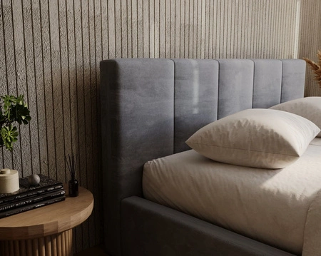 Łóżko tapicerowane Fiero 160x200 szare stylowe łóżko z pojemnikiem na pościel wygodny zagłówek zachwyca eleganckim designem