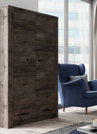 Szafa Indiana 96 cm jesion ciemny elegancka stylistyka szafy z szufladą wzbogacona o subtelne czarne uchwyty idealna szafa do sypialni