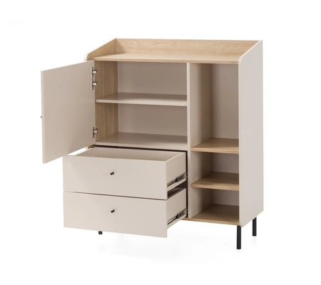 Komoda z szufladami Olivio 95 cm eukaliptus / dąb baltic dune idealna komoda do sypialni salonu lub pokoju młodzieżowego czarne uchwyty