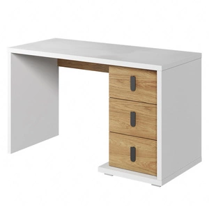 Biurko Simi 125 cm biały / hikora naturalna stabilne biurko z szufladami ergonomiczny blat zapewnia komfort podczas nauki i pracy