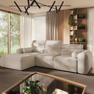 Narożnik z funkcją spania Cantare beżowy lewostronny funkcjonalny i komfortowy narożnik o nowoczesnym designie pluszowa tkanina