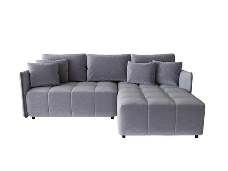 Narożnik z funkcją spania Oroso błękitny prawostronny miękka tkanina typu velvet z powłoką hydrofobową pojemnik na pościel