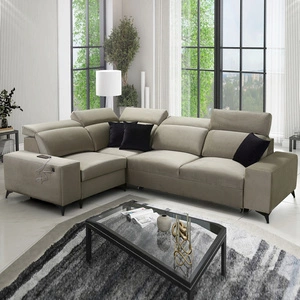 Narożnik z funkcją spania Kelly Sleek II szary beż lewostronny elegancki narożnik do salonu wykonany z miękkiej tkaniny typu velvet