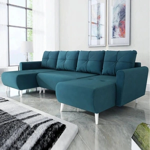 Narożnik z funkcją spania Felicie U turkusowy stylowy i elegancki narożnik wpisujący się w aranżacje w stylu skandynawskim