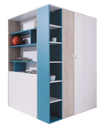 Zestaw mebli Niko biały / dąb / morski idealna propozycja do pokoju młodzieżowego lub dziecięcego w modnym stylu